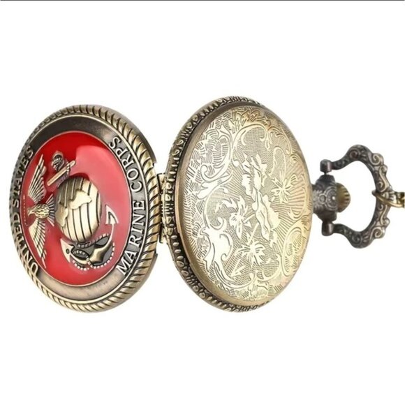 Pocket Watch US Marine Corps Steampunk Chain Quartz Watch Analog Retro Pendant - Picture 8 of 15